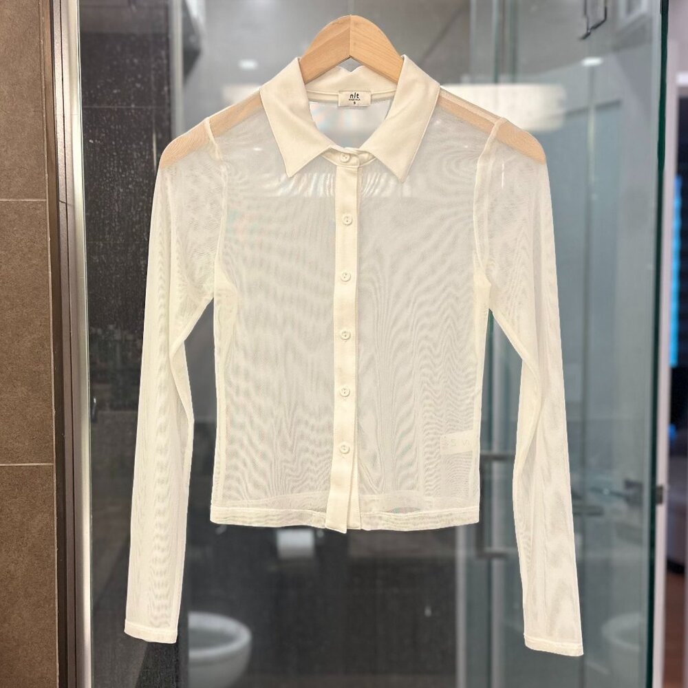 (Nwot) Nlt Collared Mesh Sheer Button-Down Long S… - image 8